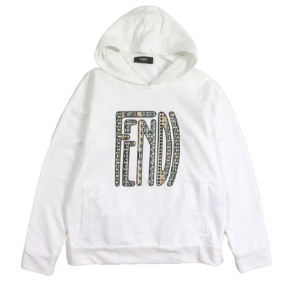 Fendi 2020 Faf595 Logo Print Long Sleeve Pullover Hoodie White