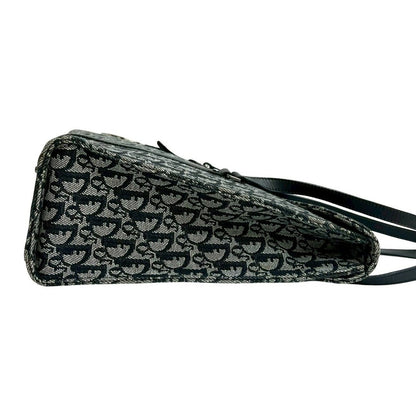 Dior Trotter Pattern Saddle Flap Canvas Leather Tote — view 6
