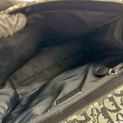 Dior Trotter Pattern Saddle Flap Canvas Leather Tote — view 9