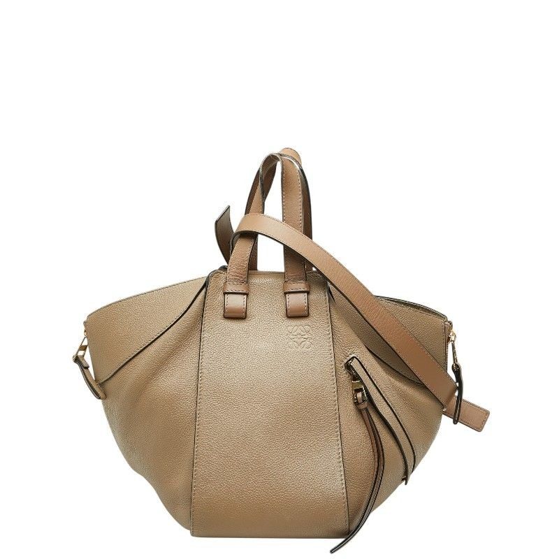 Loewe Anagram Hammock Small Shoulder Bag Drawstring 2-Way Beige Leather