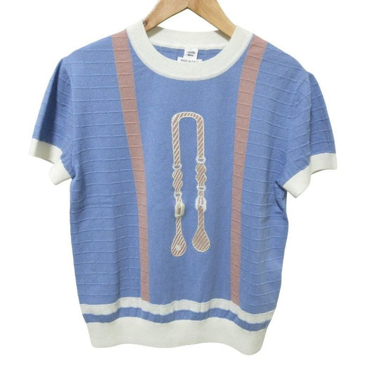 Hermes Short Sleeve Knit Sweater 5 E2653 de Size38 Blue 25SS
