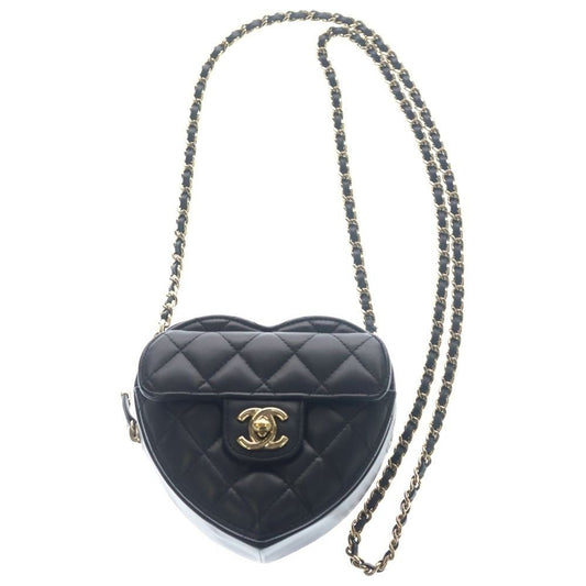 Chanel Heart Chain Shoulder Bag Black Lambskin Gold
