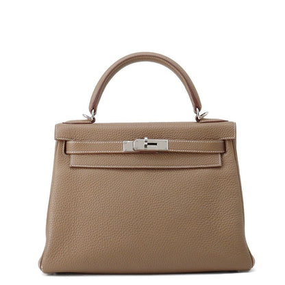 Hermes Handbag Kelly 28 Retourne Etoupe Silver Togo