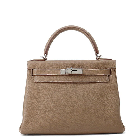 Hermes Handbag Kelly 28 Retourne Etoupe Silver Togo