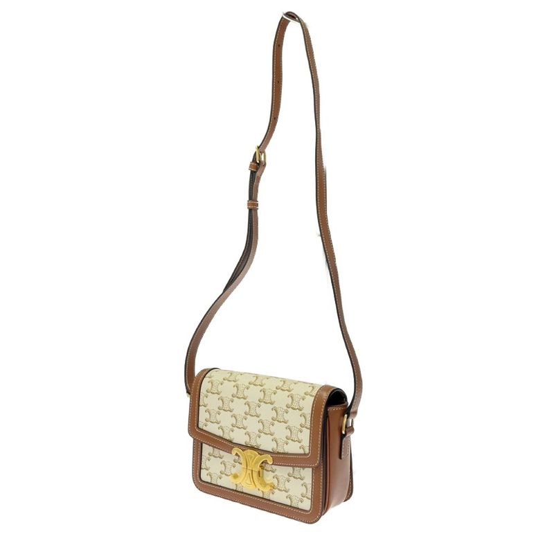 Celine Calf Triomphe Canvas Teen Shoulder Bag White 408594 Shoulder Bag