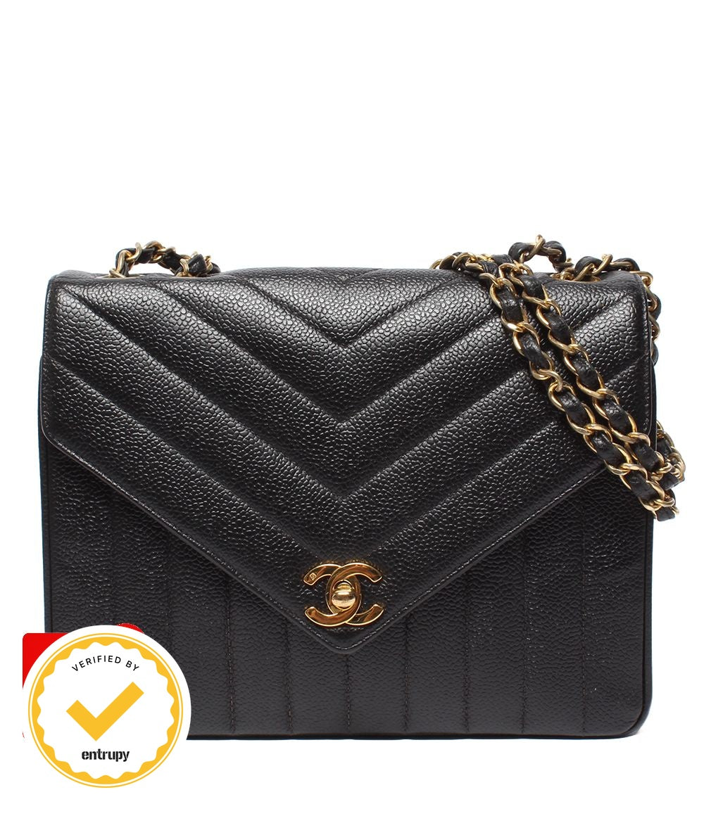 Chanel Chain Shoulder Bag Blanc Stitch Gold Single Flap Double