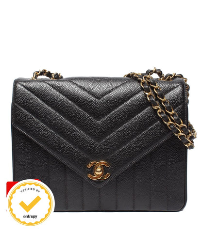 Chanel Chain Shoulder Bag Blanc Stitch Gold Single Flap Double