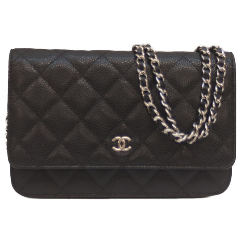 Chanel Ap0250 No 27 Black Caviar Skin Svhardware Chain Wallet With Coin Purse