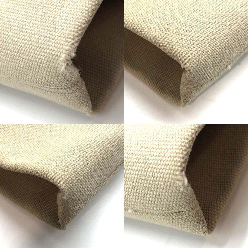 Prada Canvas Tote Bag Handbag Triangle Logo Leather Ivory Beige White Ladies