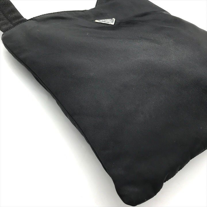 Prada Triangle Logo Nylon Tessuto Leather Shoulder Bag Black