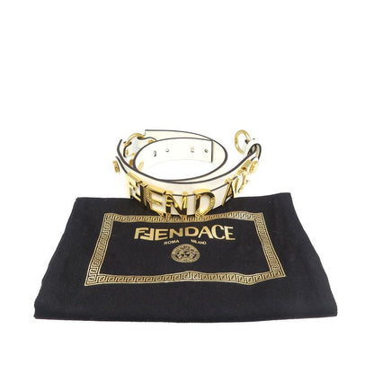 Fendace Fendi Versace 8c0662 Leather Metal White Gold Belt 1891 Fendace