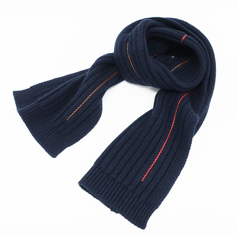 Hermes Muffler-h Torsade Cuir Navy-style Cashmere Silk Clothing