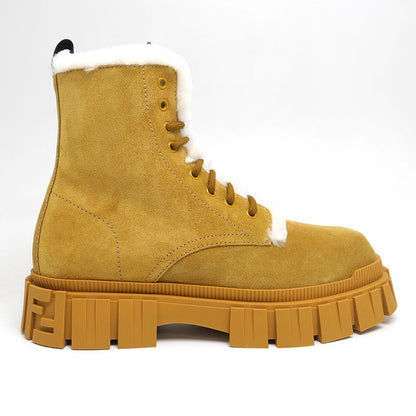 Fendi Suede Mouton Boots Size 8 Yellowish Brown Ochre