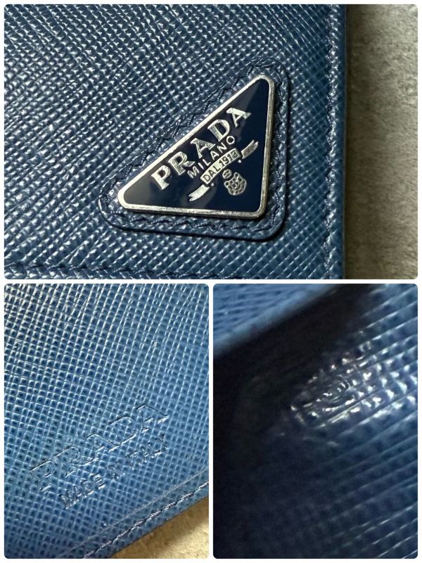 Prada Triangle 6 Continuous Key Case Saffiano Leather Rfid Navy Triangle Logo