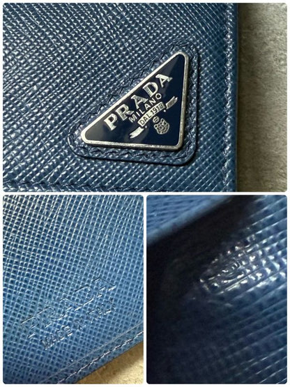 Prada Triangle 6 Continuous Key Case Saffiano Leather Rfid Navy Triangle Logo