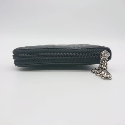 Chanel Long Wallet Organizer Cambon Line Round Zip Zipper With Seal Black/black