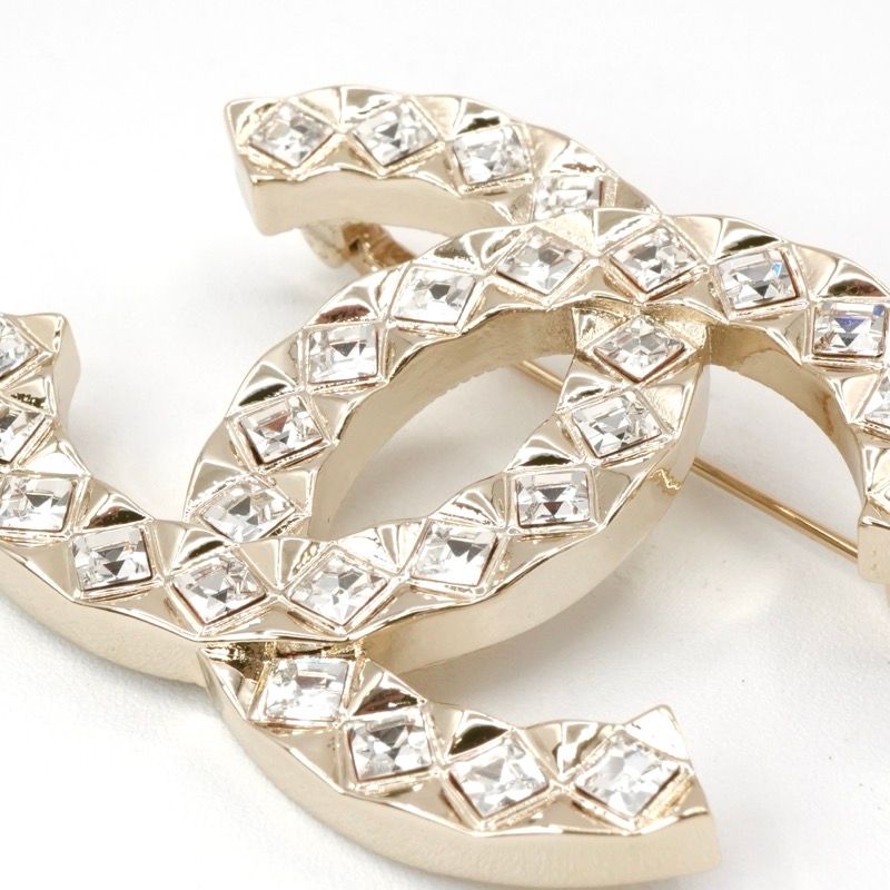 Chanel Brooch Corsage Gold Here Mark Rhinestone