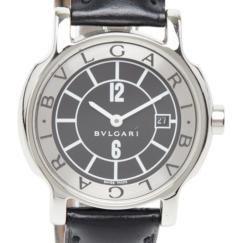 Bvlgari Solo Tempo Watch Silver Black Stainless Steel Leather