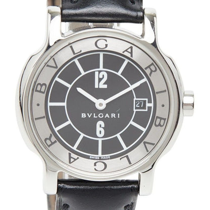 Bvlgari Solo Tempo Watch Silver Black Stainless Steel Leather