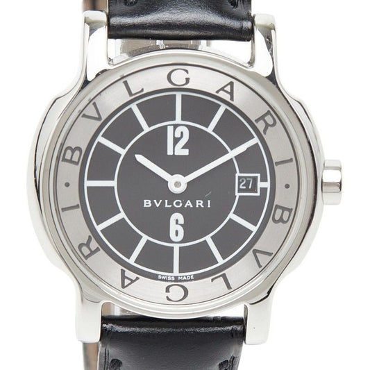 Bvlgari Solo Tempo Watch Silver Black Stainless Steel Leather