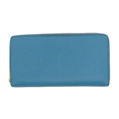 Gucci Logo Zip Around Wallet Blue Long Leather