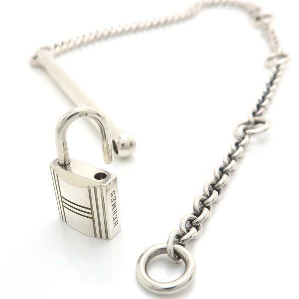 Hermes Cadena SV Necklace Ag925 Vintage Hermes Silver Box Padlock Bar