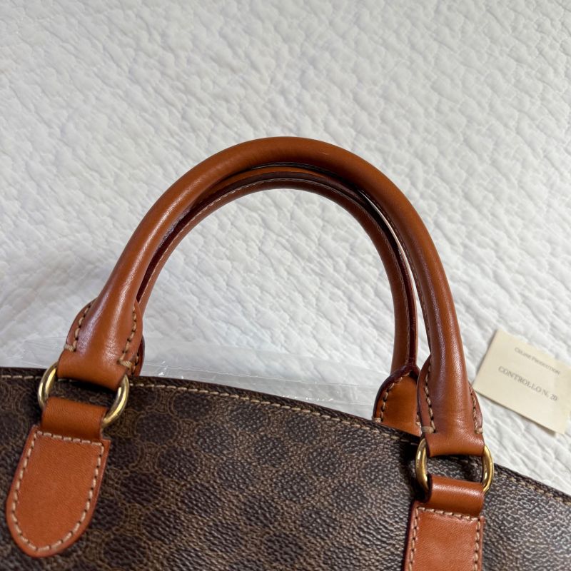 Celine Macadam Pattern Vintage Handbag Triomphe Business Calf Leather Brown