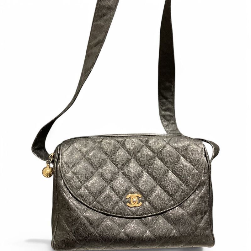Chanel ⑤ 3172950 90s Caviar Skin Flap Pocket Shoulder Bag Women Black 22 X 29 X