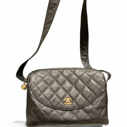 Chanel ⑤ 3172950 90s Caviar Skin Flap Pocket Shoulder Bag Women Black 22 X 29 X