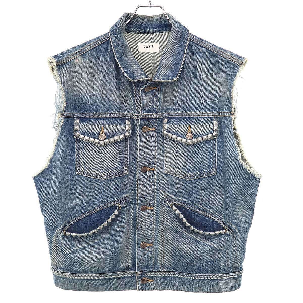 Celine Strange Studded Denim Vest Indigo