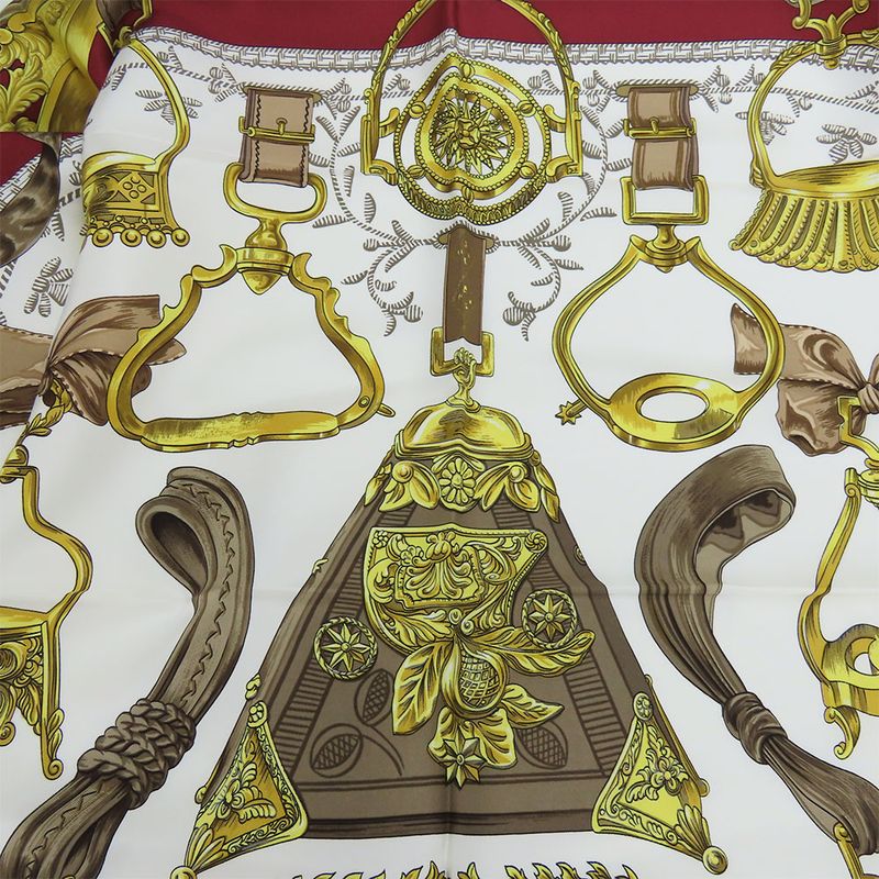 Hermes Scarf Carré 90 Silk Red White Yellow Fashionable Equestrian Pattern