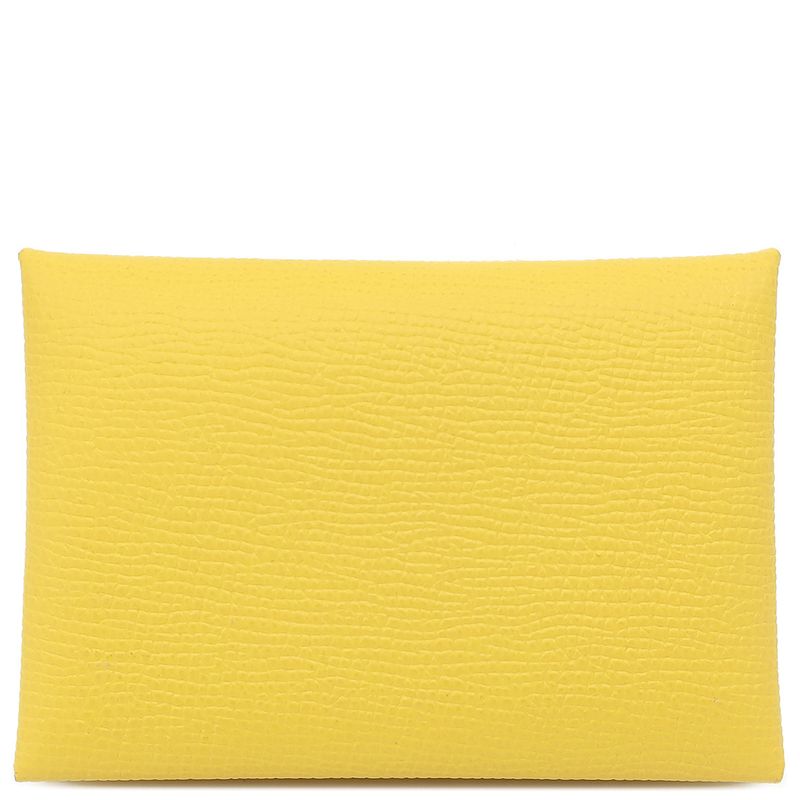 Hermes Card Case Calvi Duo Vaux Epson Jeanne Naples Silver Hardware Yellow U