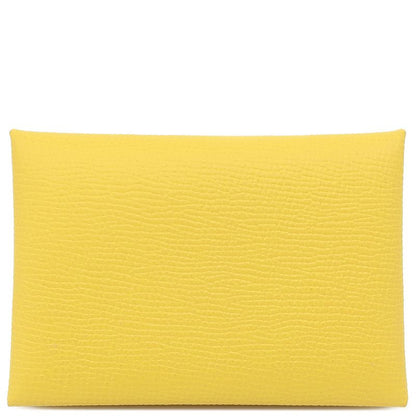 Hermes Card Case Calvi Duo Vaux Epson Jeanne Naples Silver Hardware Yellow U