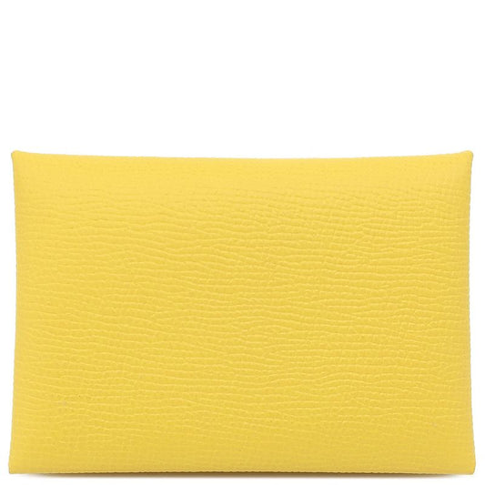 Hermes Card Case Calvi Duo Vaux Epson Jeanne Naples Silver Hardware Yellow U