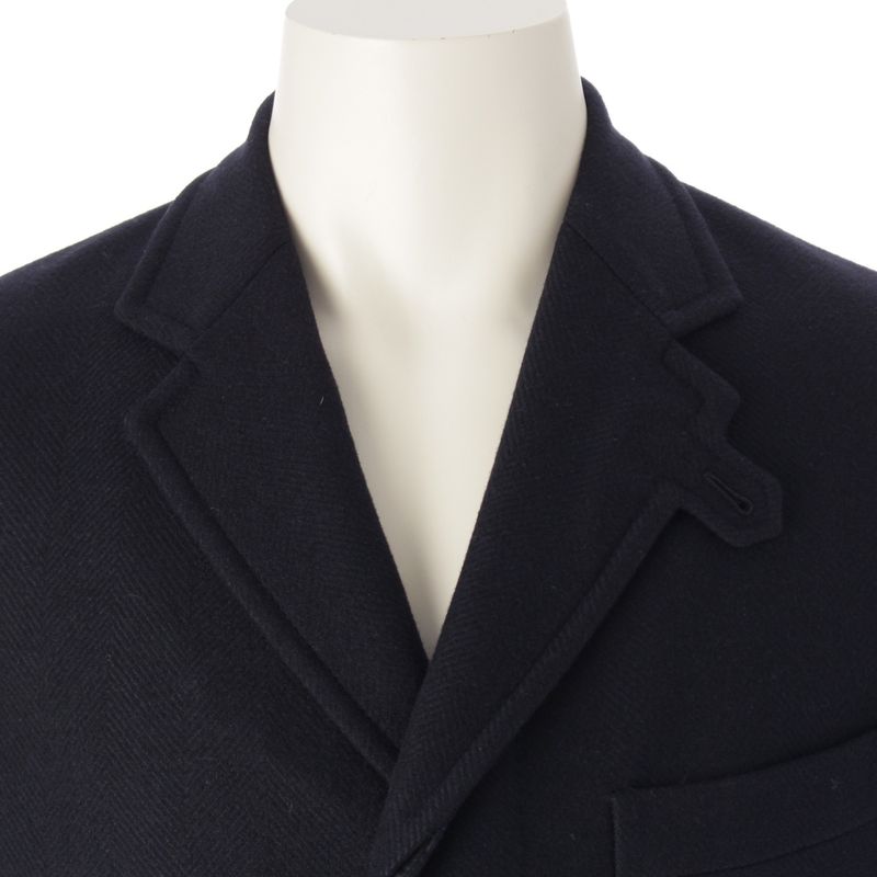 Hermes Wool Cashmere Herringbone Chester Coat Outerwear Navy 48