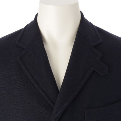 Hermes Wool Cashmere Herringbone Chester Coat Outerwear Navy 48