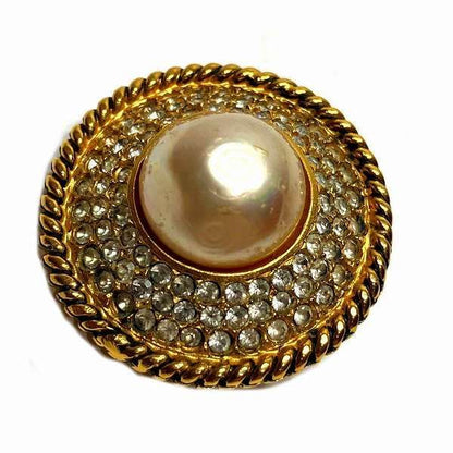 Chanel Faux Pearl Rhinestone Gold Branded Accessories Earrings Ladies