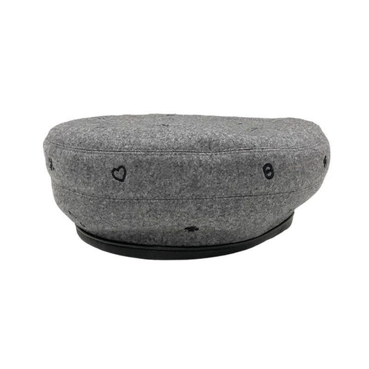 Hermes Beret Cashmere Gray Black Embroidery Hat