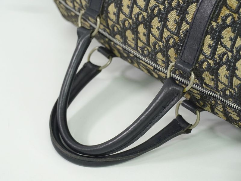 Authentic Christian DIOR Trotter Boston Bag Handbag Travel Bag Canvas Navy