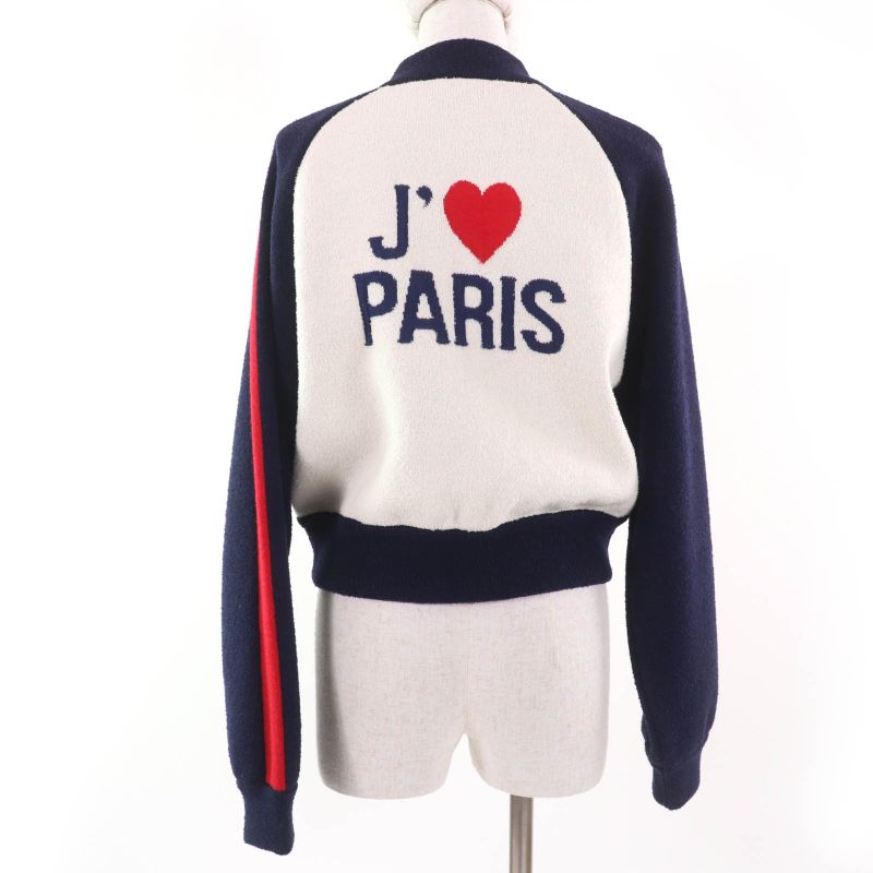 Christian DIOR 144v50am350 JA DIOR Paris Cropped Bomber Jacket Navy White 44