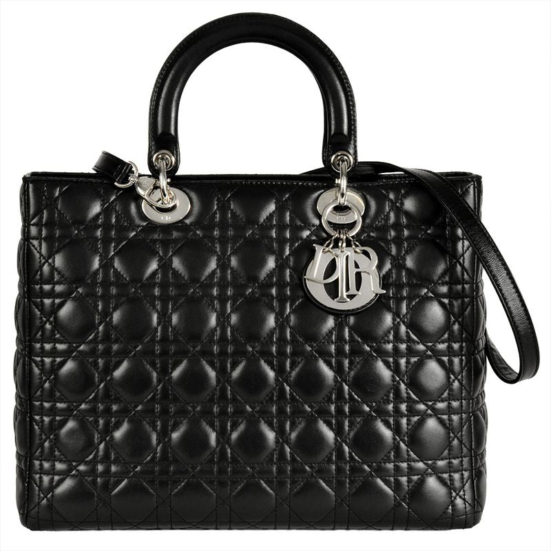 Dior Lady Dior Cannage Handbag Lambskin Black Silver Hardware
