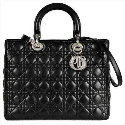Dior Lady Dior Cannage Handbag Lambskin Black Silver Hardware