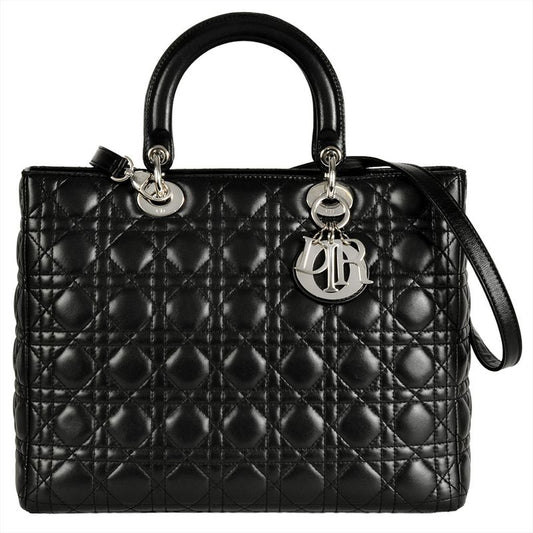 Dior Lady Dior Cannage Handbag Lambskin Black Silver Hardware