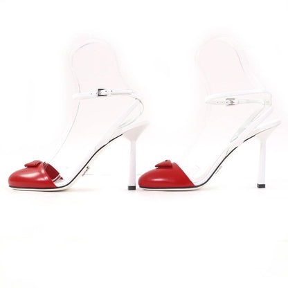 Prada 1i890m Triangle Logo Strap Leather Pumps Rosso Bianco 37.5 With Box And
