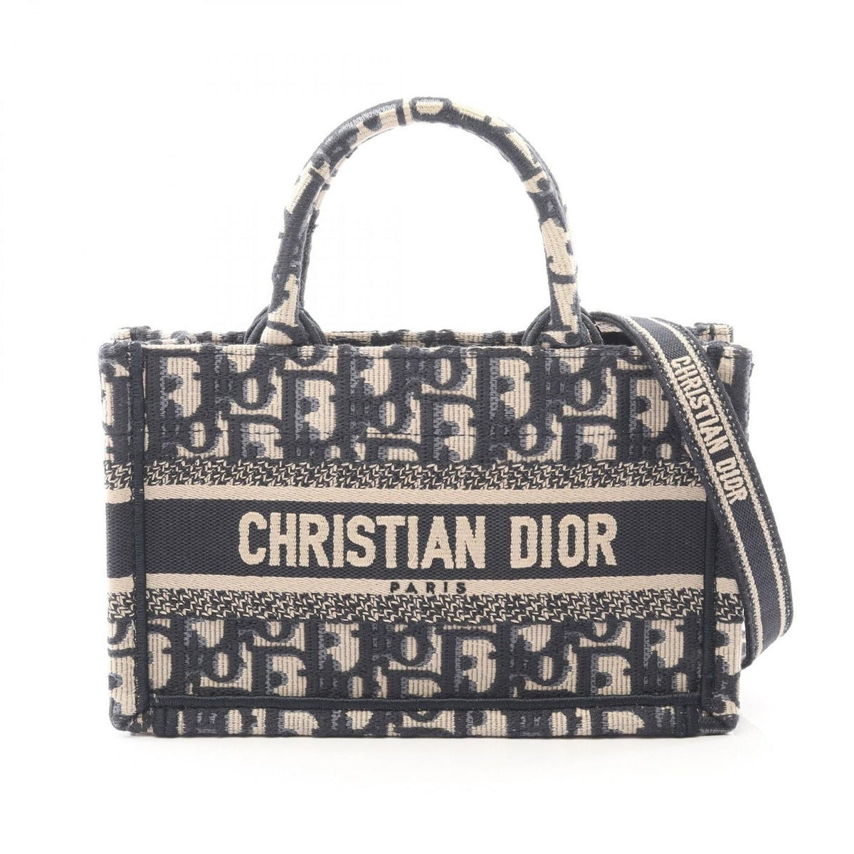 Dior Tote Book Mini Navy Canvas Oak Beige