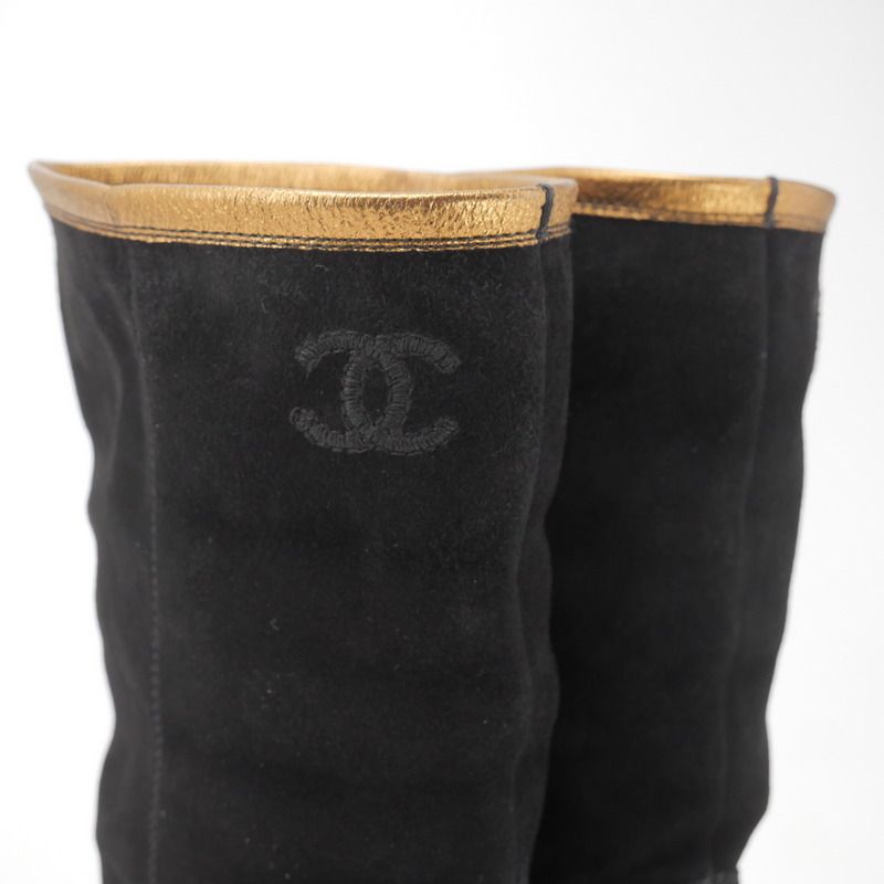 Chanel Boots Size 37C Middle Boots CC Logo Coco Mark Shoes Made In Italy