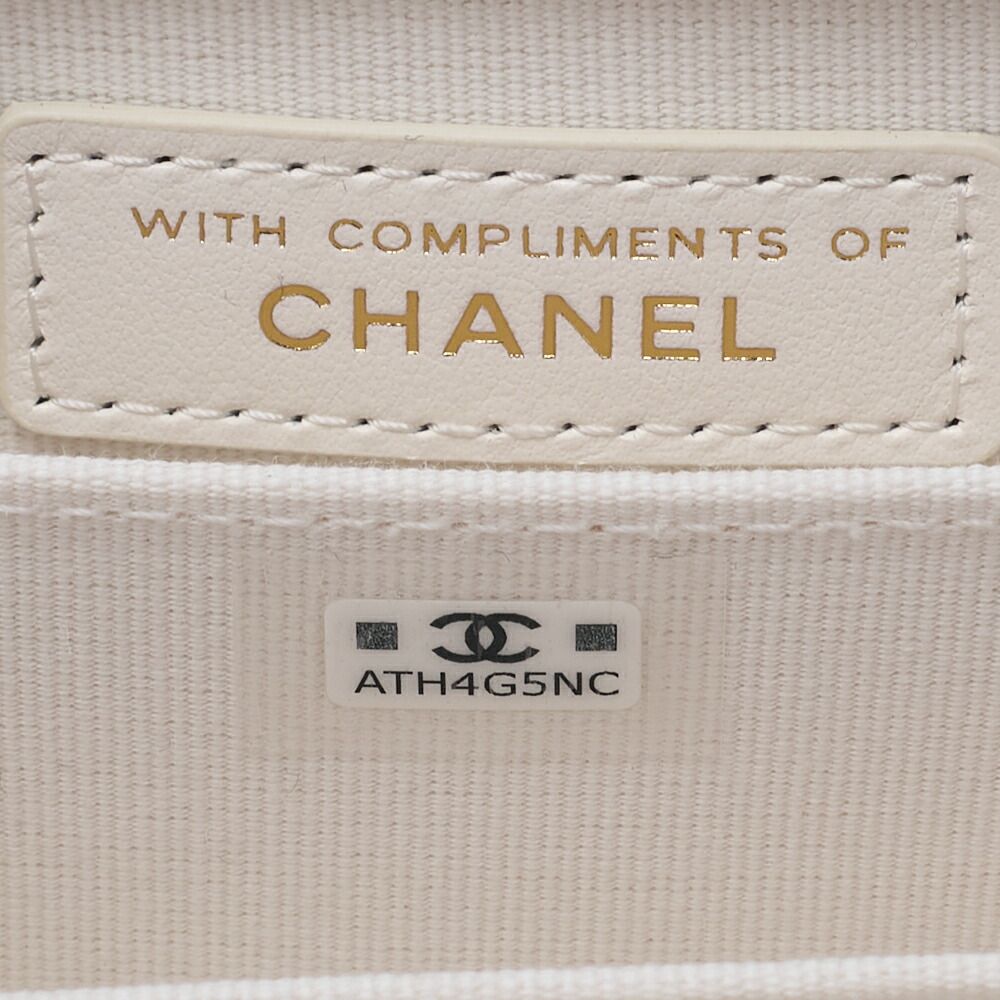 Chanel Mini Matelasse Chain Shoulder Ribbon Tweed White With Gold Hardware