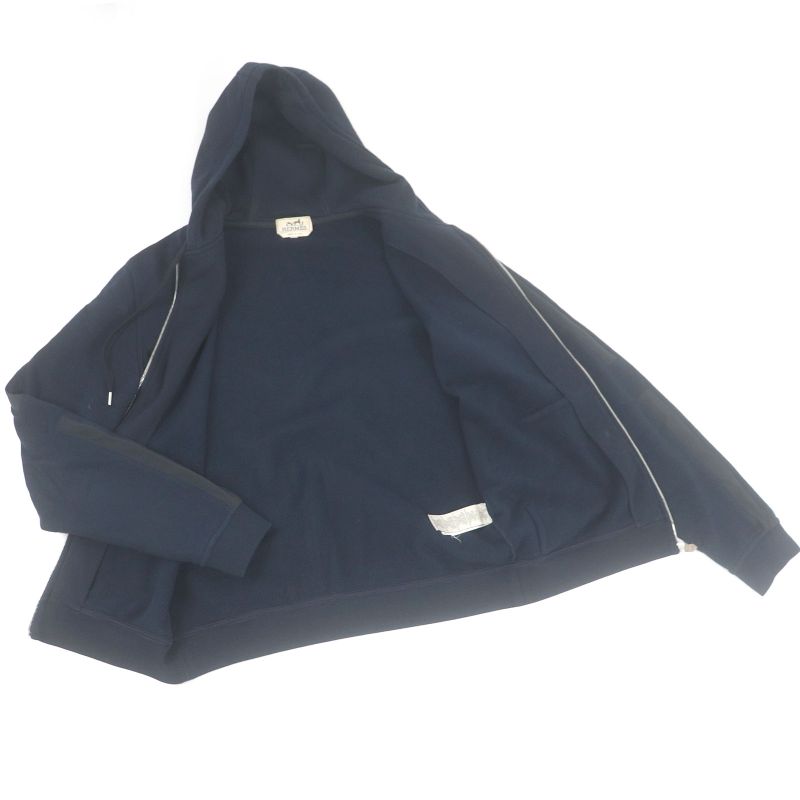 Hermes 20AW Run H Sideline 100% Cotton H Logo Zip Hoodie Navy S Made In Italy