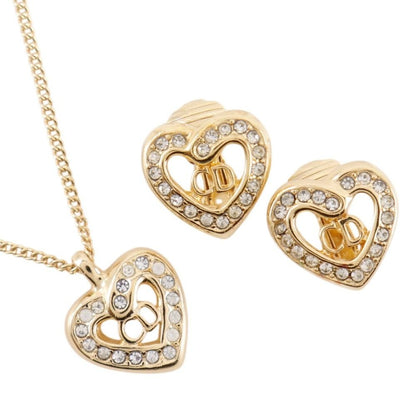 Dior CD Heart Earrings Set Gold Plated Necklace