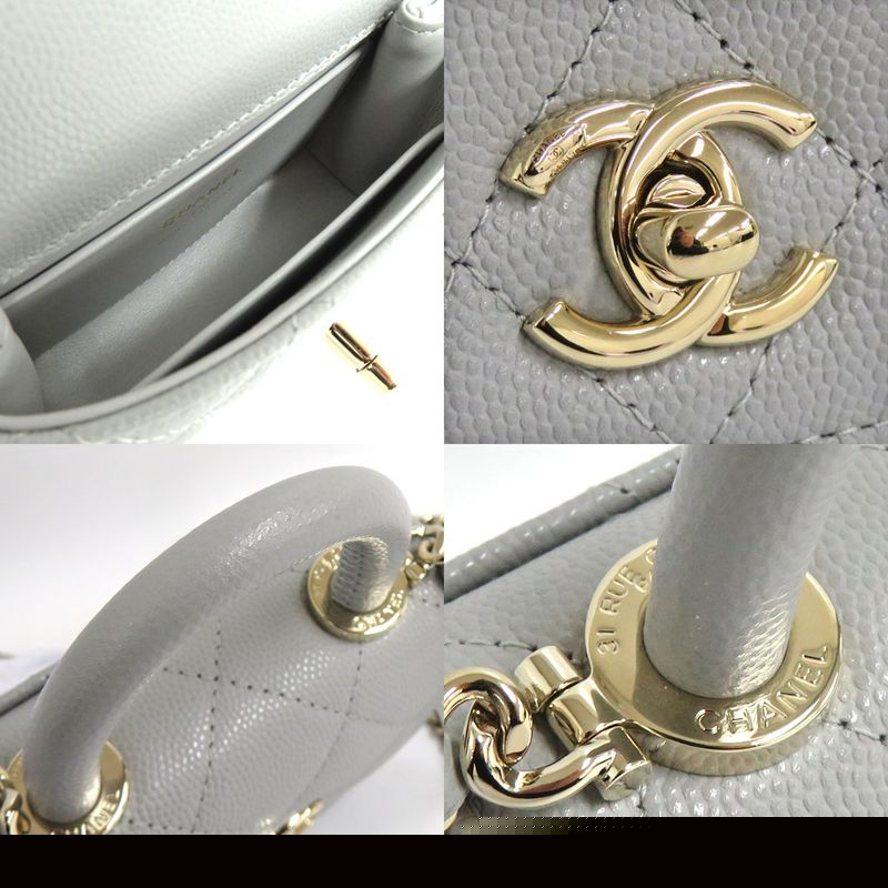Chanel Matelasse Top Handle Flap Bag Caviar Skin Coco Handle 11cm